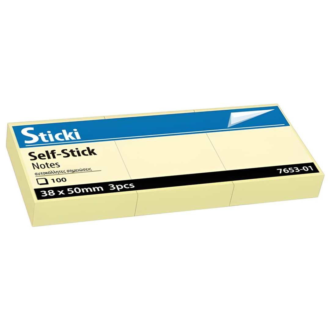 Αυτοκόλλητα χαρτάκια Sticki Κίτρινα 38x50mm 3τεμ 100φ