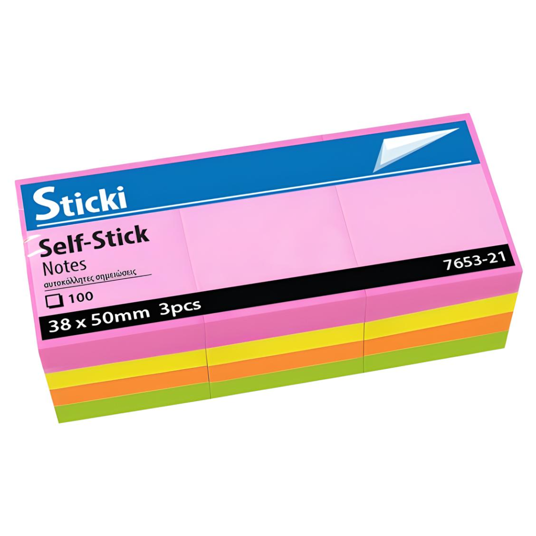 Αυτοκόλλητα χαρτάκια Sticki Neon 38x50mm 100φ 3pcs