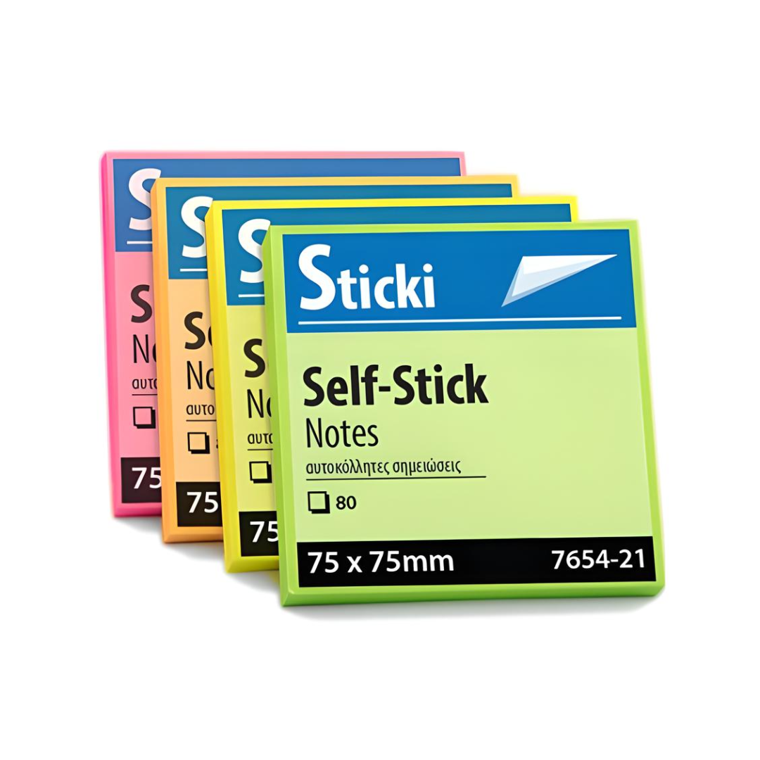 Αυτοκόλλητα χαρτάκια Sticki Neon 75x75mm 80Φ