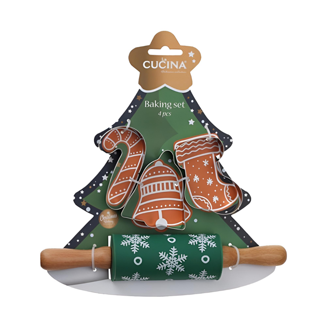 Χριστουγεννιάτικο σετ μαγειρικής με πλάστη και 3 κουπ πατ για μπισκότα Χριστουγεννιάτικο Δέντρο