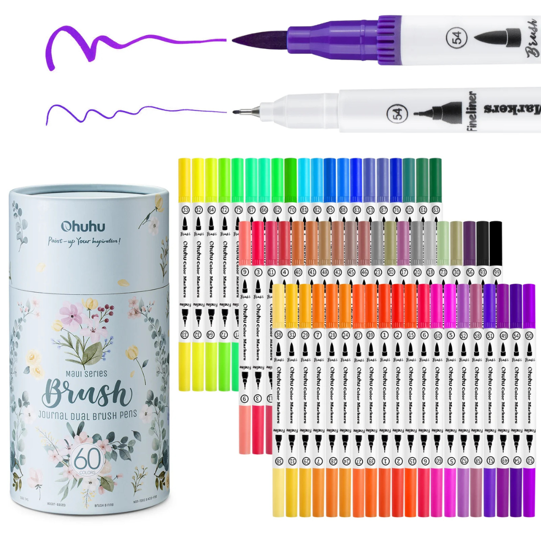 Ohuhu Σετ 60 Μαρκαδόρων με Βάση το Νερό Brush & Fineliner - Image 3