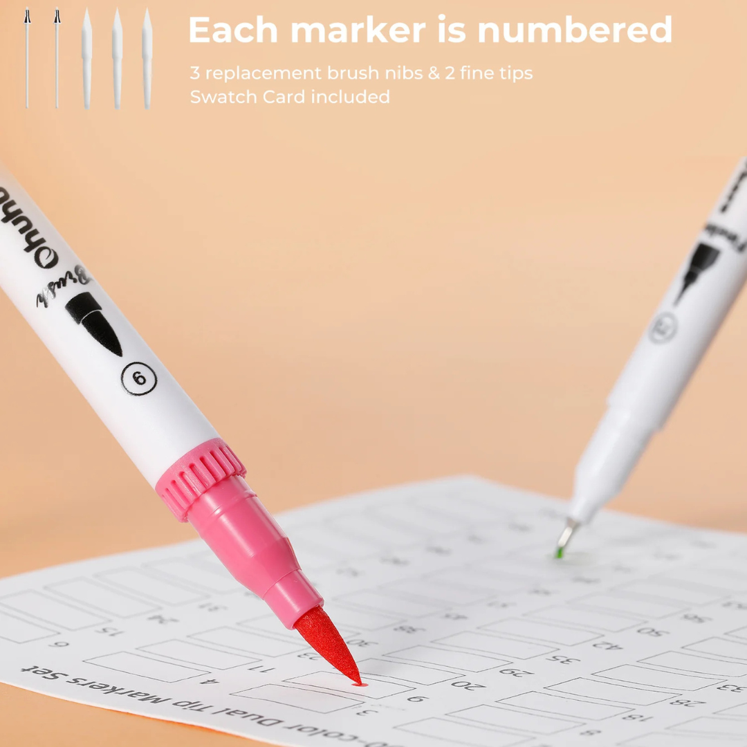 Ohuhu Σετ 60 Μαρκαδόρων με Βάση το Νερό Brush & Fineliner - Image 4