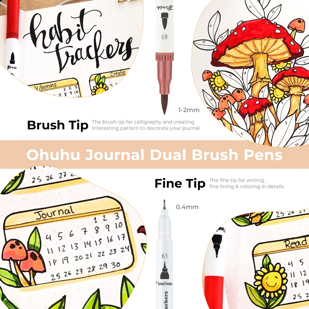 Ohuhu Σετ 60 Μαρκαδόρων με Βάση το Νερό Brush & Fineliner - Image 6