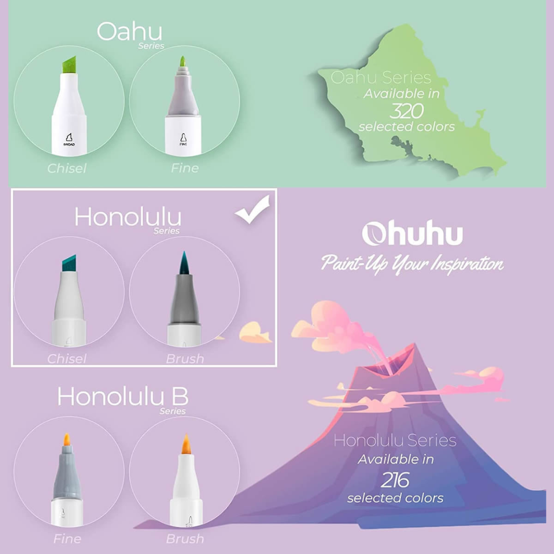 Ohuhu Honolulu Alcohol Art Markers Σετ Μαρκαδόρων 24 Βασικών Χρωμάτων Brush & Chisel - Image 6