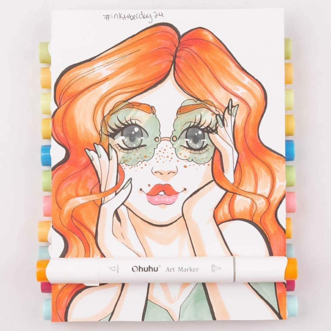 Ohuhu Honolulu Alcohol Art Markers Σετ Μαρκαδόρων 24 Βασικών Χρωμάτων Brush & Chisel - Image 10