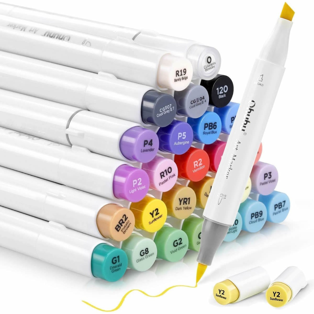 Ohuhu Honolulu Alcohol Art Markers Σετ Μαρκαδόρων 24 Βασικών Χρωμάτων Brush & Chisel