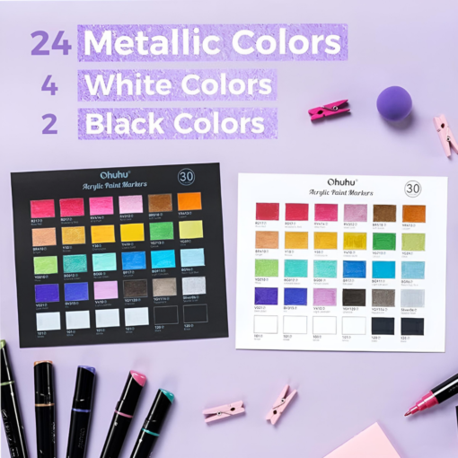 Alternative view of Ohuhu Σετ 30 Ανεξίτηλων Ακρυλικών Μαρκαδόρων Διπλής Μύτης - Μεταλλικά Χρώματα